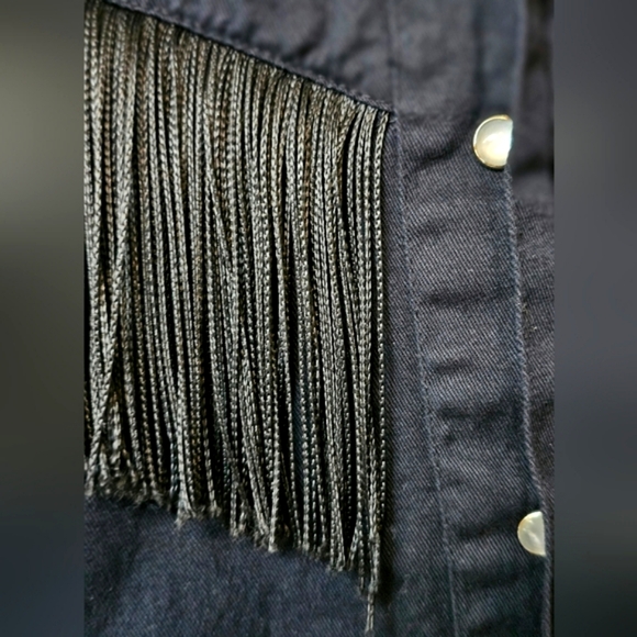 Vintage Cumberland Outfitters Western Black Fringe Tassle Longsleeve Pearl Snap - Picture 9 of 11